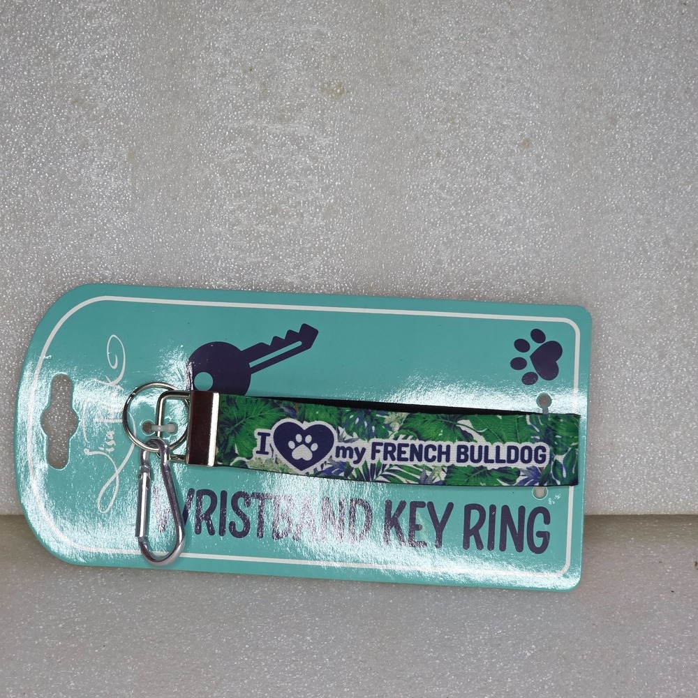 Lisa Pollock French Bulldog Wristband Key Ring Tropical Leaf Snap Hook WKR04